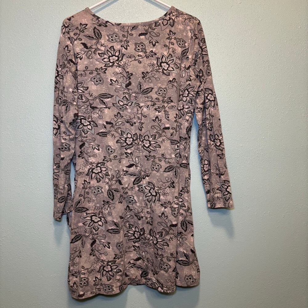 Women's Aventura Grey Black Floral Long Sleeve Dress Size L - Picture 9 of 9
